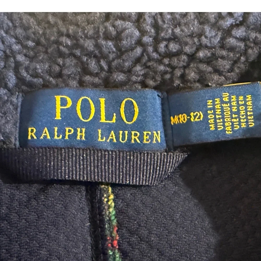 Polo Ralph Lauren Kids Navy Sherpa Fleece Fair Isle Full Zip Jacket Size M 10-12